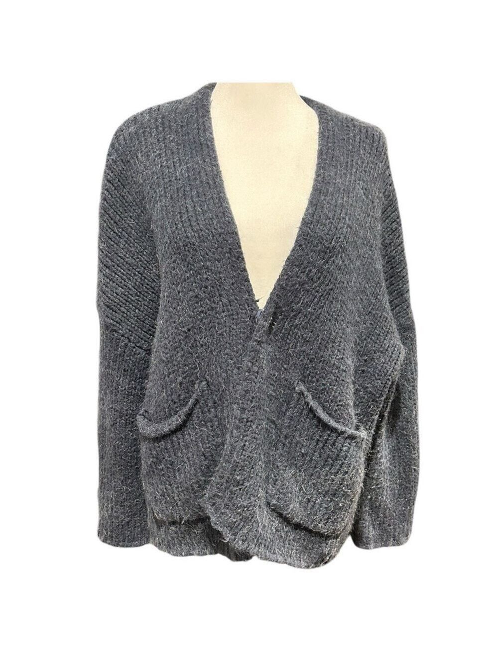 Anthropologie Mo Vint Cropped Wool Blend Fuzzy Sweater Oversized Size M EC